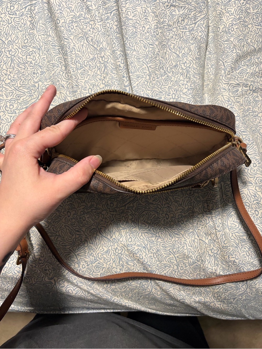 Michael Kors Brown Logo Crossbody with Tan Leather Trim - Picture 2 of 2